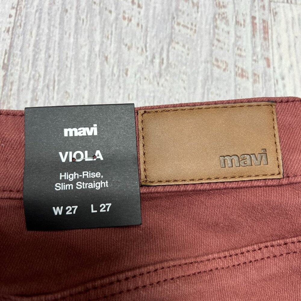 Mavi Viola High Rise Slim Straight Jeans SIZE 27x27 Burgundy Raw Hem Denim - Picture 3 of 9